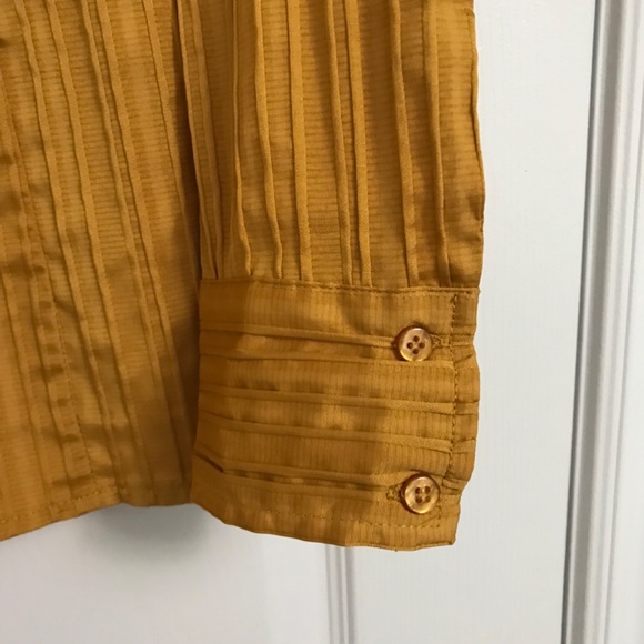 Laura Petites Button Down Collar Long Sleeve Top S Blouse Mustard Yellow Gold - Picture 4 of 12